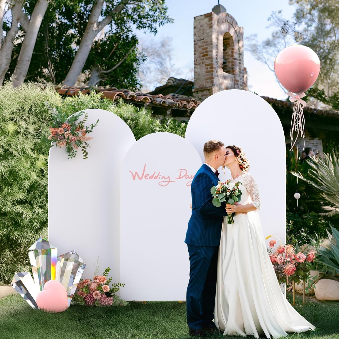 Spandex Anti Wrinkle Arch Backdrop Cover - High Elastic Fitted Arch Stand Cover Set of 3, White Round Top Chiara Backdrop for Wedding Birthday Party Garden Decor 6Ft, 6.6Ft, 7.2Ft