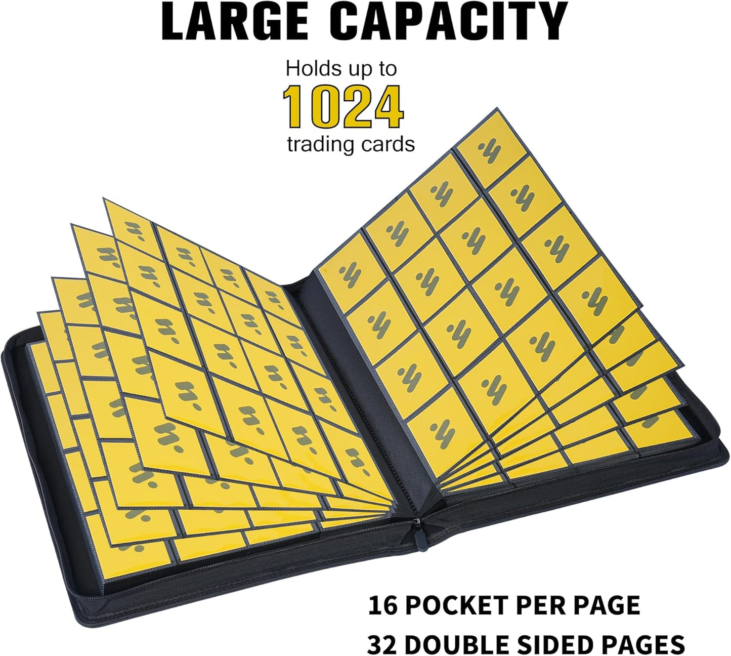 Premium 1000+ Pockets Card Binder,16 Pockets Card Binder Ringless Side Loading Trading Card Album Folder for TCG -White