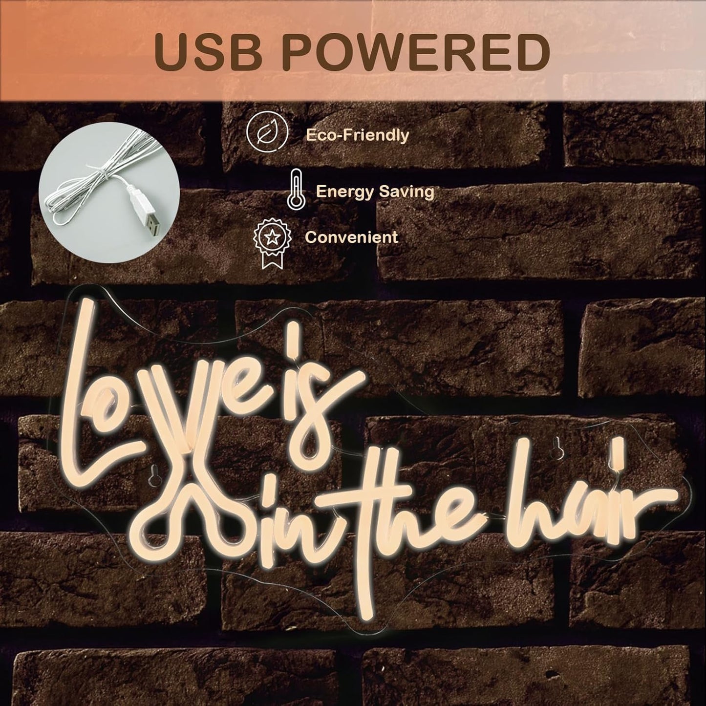 Wanxing LED Neon Sign for Wall Decor, Love is in the Hair Neon Light, USB Powered Dimmable, 5V/2A, 16.5"x 9.6" for Home, Party, Gift, Office, Bedroom, Salon