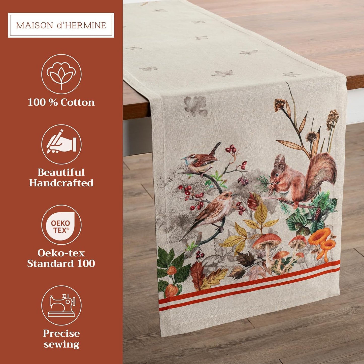 Maison d' Hermine Table Runner 100% Cotton Double Layer Table Runners 108 inches Long for Thanksgiving Christmas Decorations Home Kitchen Dining Party Wedding (Recolte, 14.5" x 108")