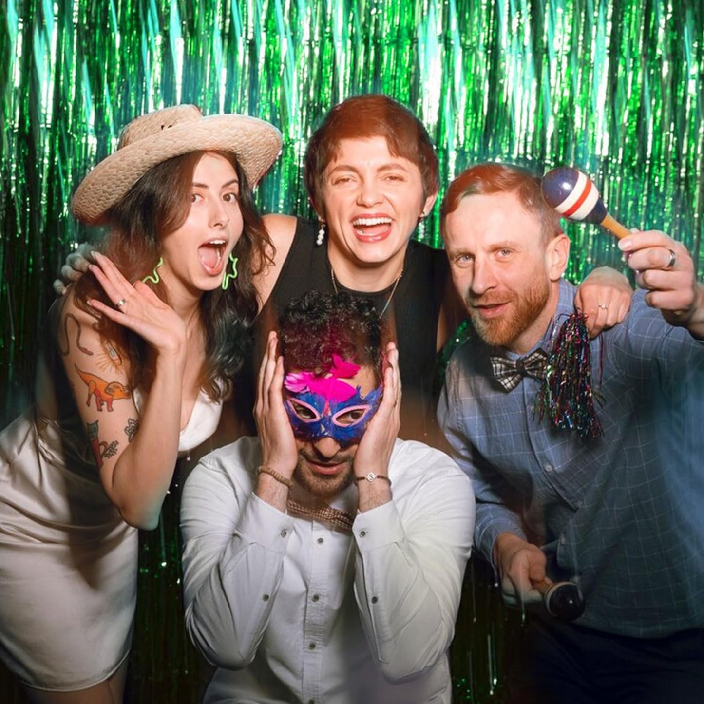 10 Pack Foil Curtain Backdrop Green Metallic Tinsel Foil Fringe Curtains Photo Booth Props for Birthday Wedding Engagement Baby Shower Bachelorette Christmas Holiday Celebration Party