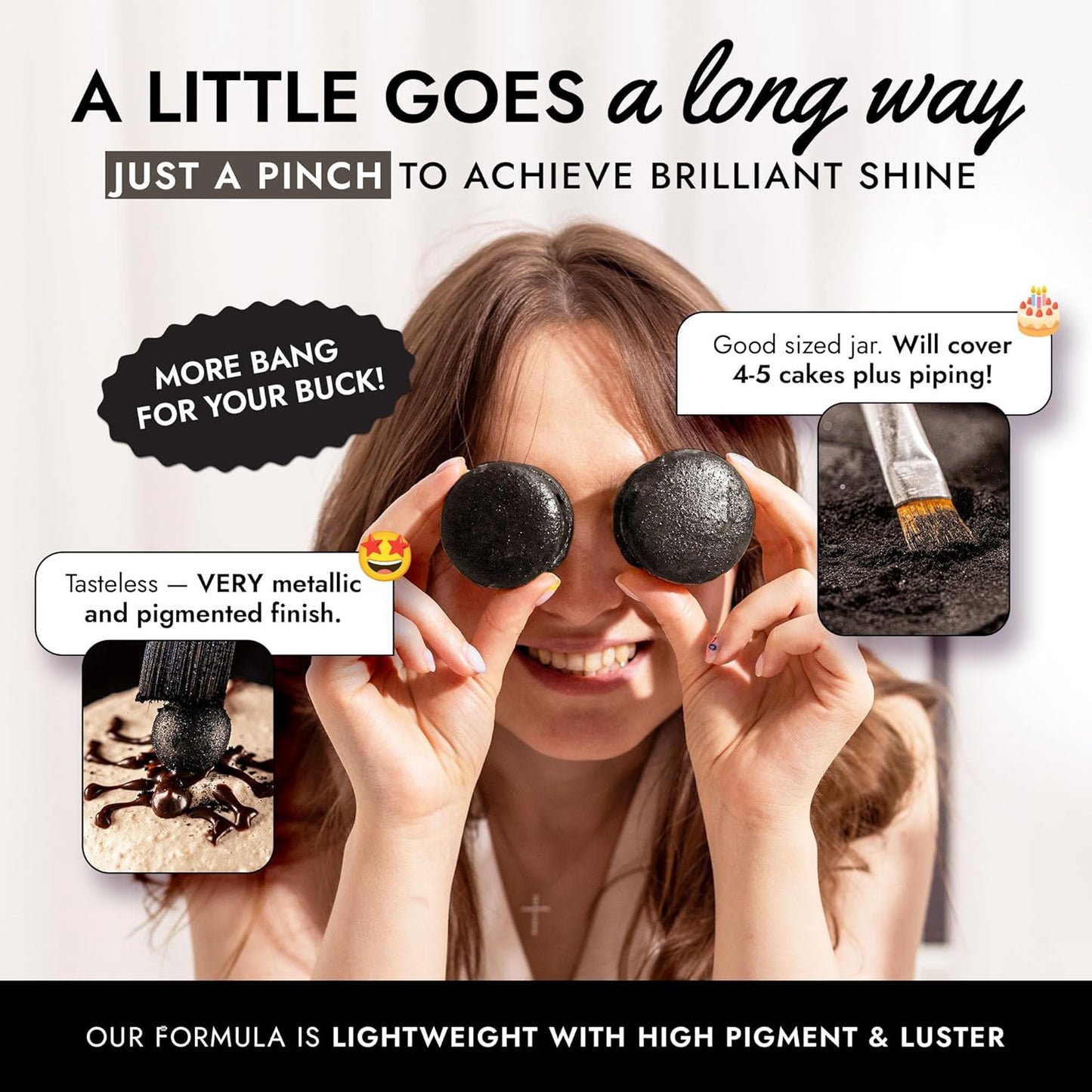 MONÉGASQUE Black Edible Glitter for Drinks 15g – Black Edible Glitter for Cakes & Cocktails – Halloween Sprinkles Luster Dust for Drinks, Cake, Cocktail, Cupcakes – Drink Shimmer – Spray Cakes Powder