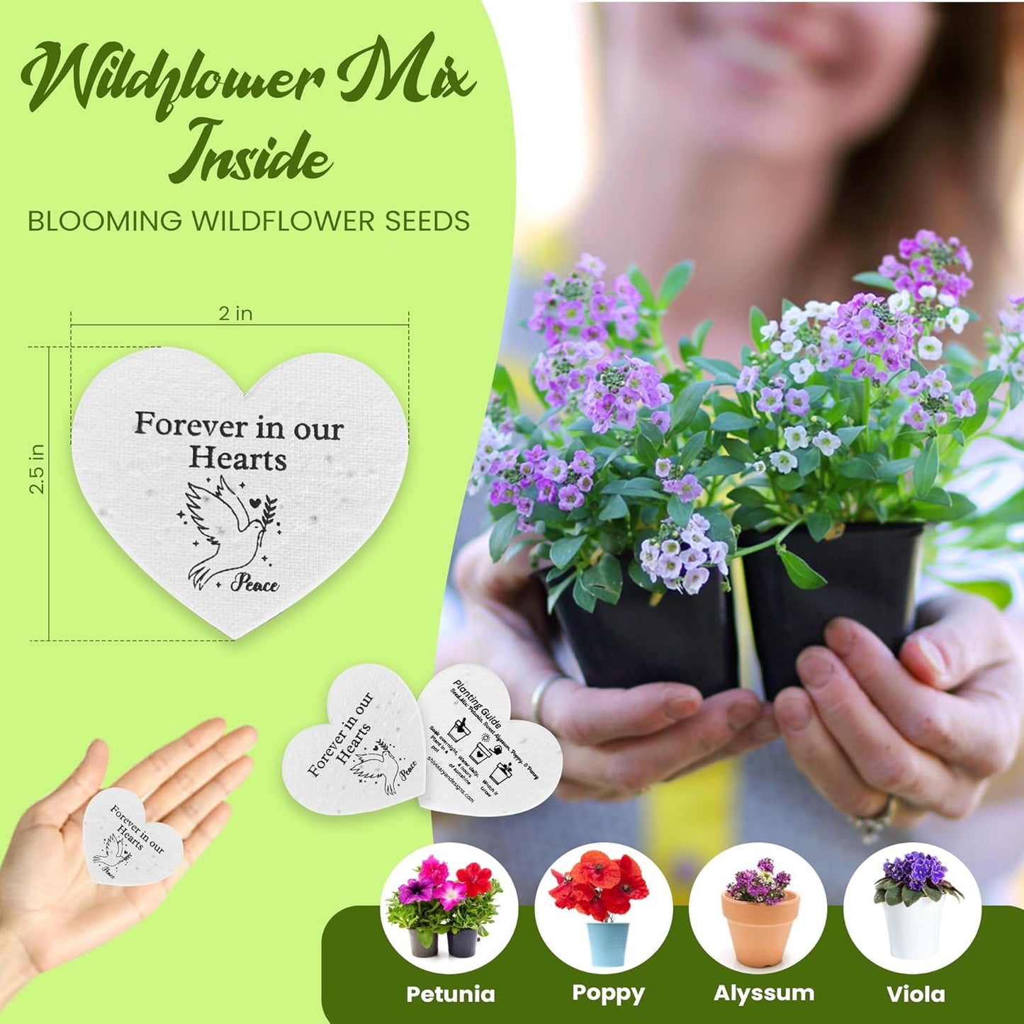 50 Plantable Seed Paper Funeral Favors for Guests - Handmade Seed Cards with Wildflower Seeds for Celebration of Life Events , Memorial Gifts, and Sympathy Cards -2.5 inch x 2 inch