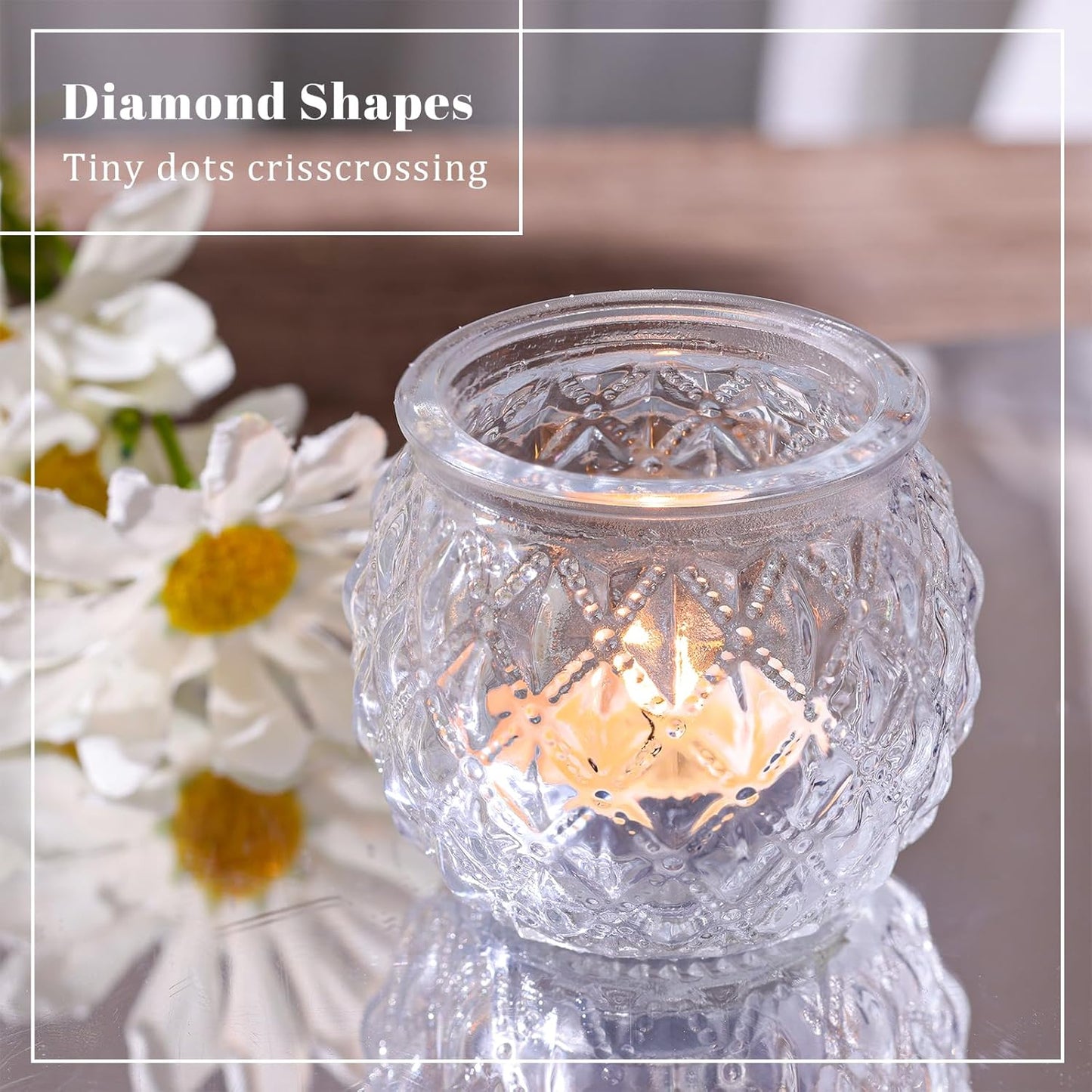 DARJEN 12Pcs Clear Votive Candle Holders - Round Glass Candle Holders for Tea Light Candle, Embossed Candle Votives for Wedding Centerpiece, Living Room & Home Table Decor
