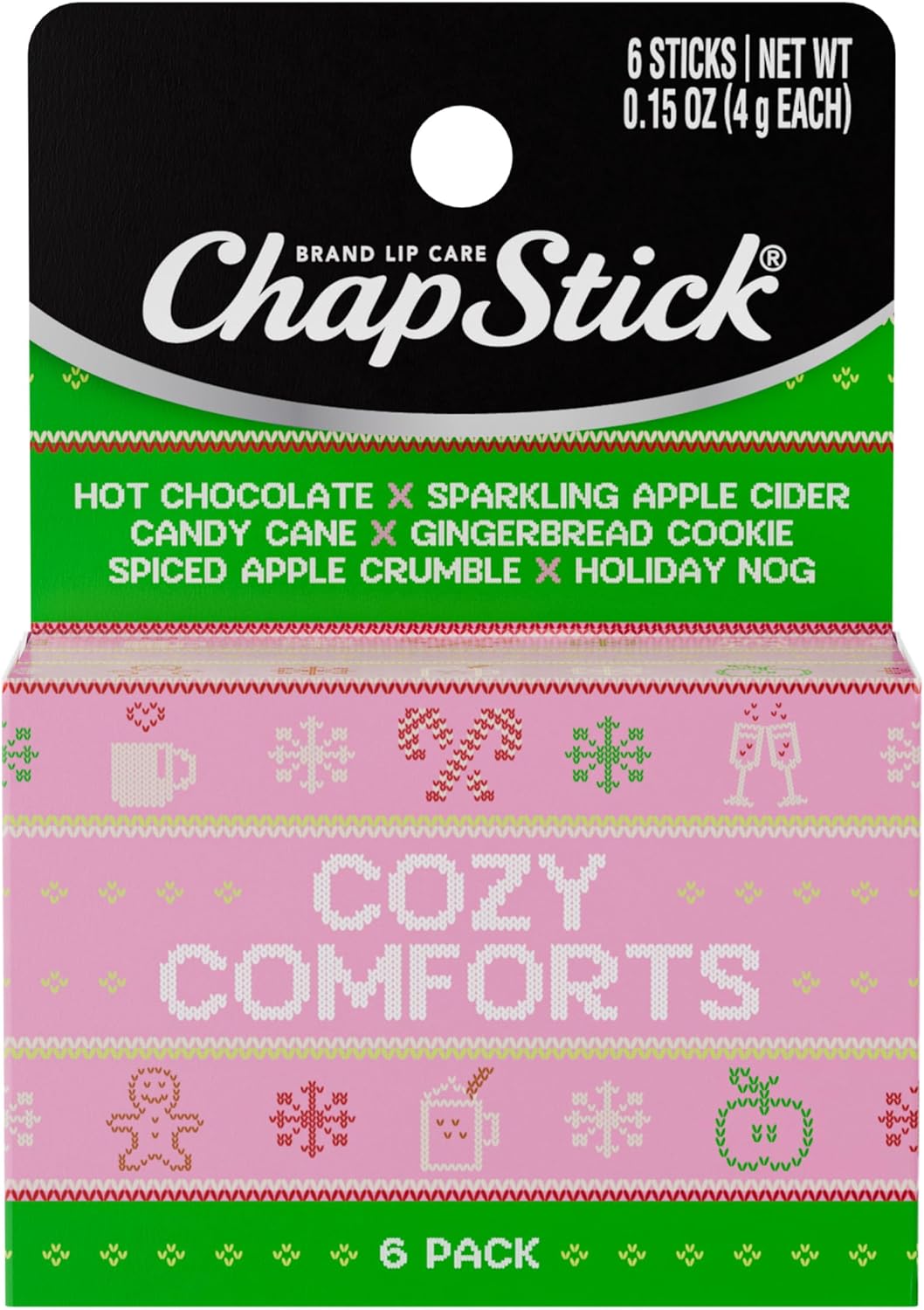 ChapStick Stocking Stuffers Cozy Comforts Lip Balm Holiday Gift Set, Moisturizing Daily Lip Care For Dry, Chapped Lips, Soothing Hydration, Limited Edition Cozy Flavors, 6 Pack Variety, 0.15 OZ EA