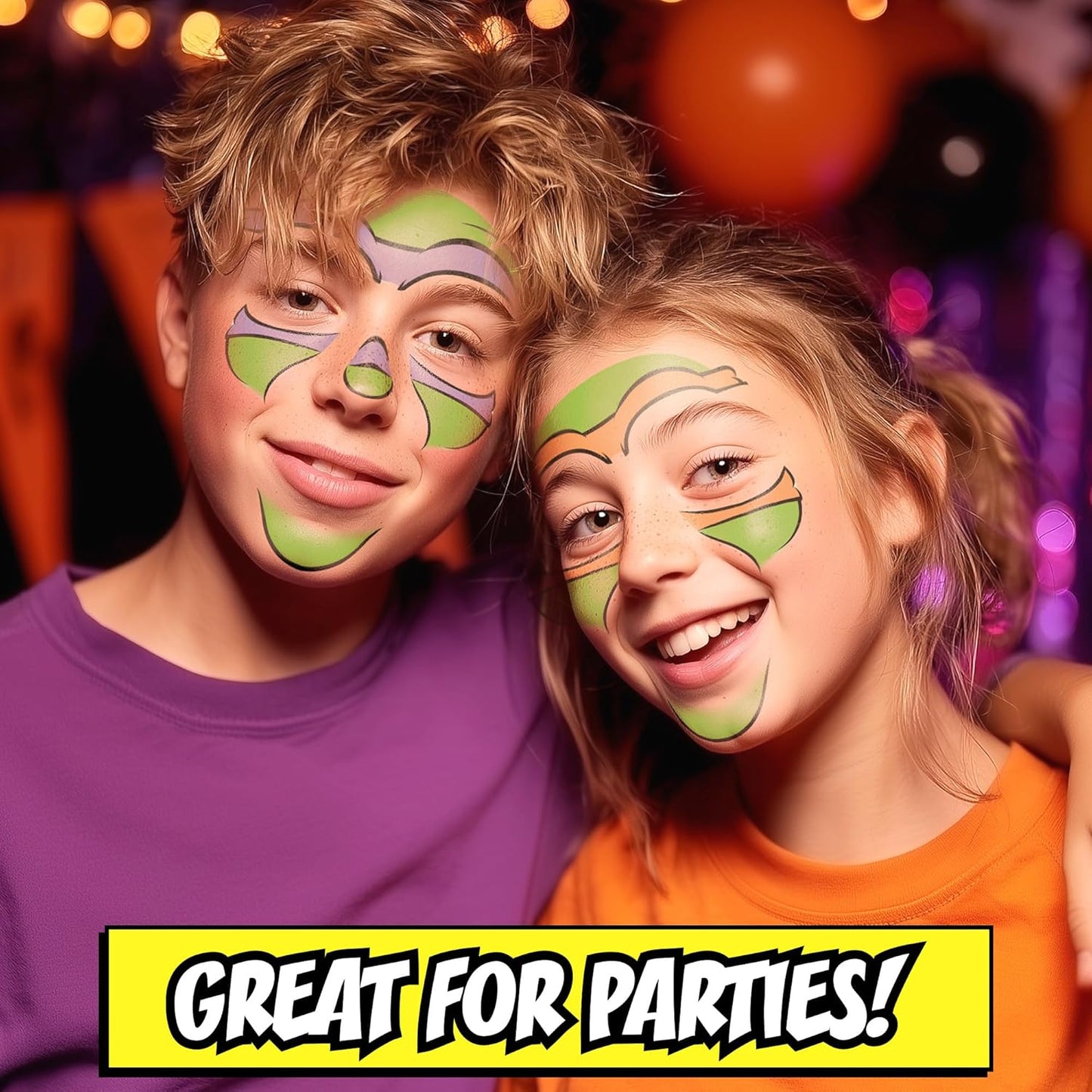 Teenage Mutant Ninja Turtles Costume Face Tattoos – Temporary Tattoo Set for Kids Featuring Leonardo, Donatello, Michelangelo & Raphael, Easy Halloween Costume Accessory, Non-Toxic & Skin-Safe