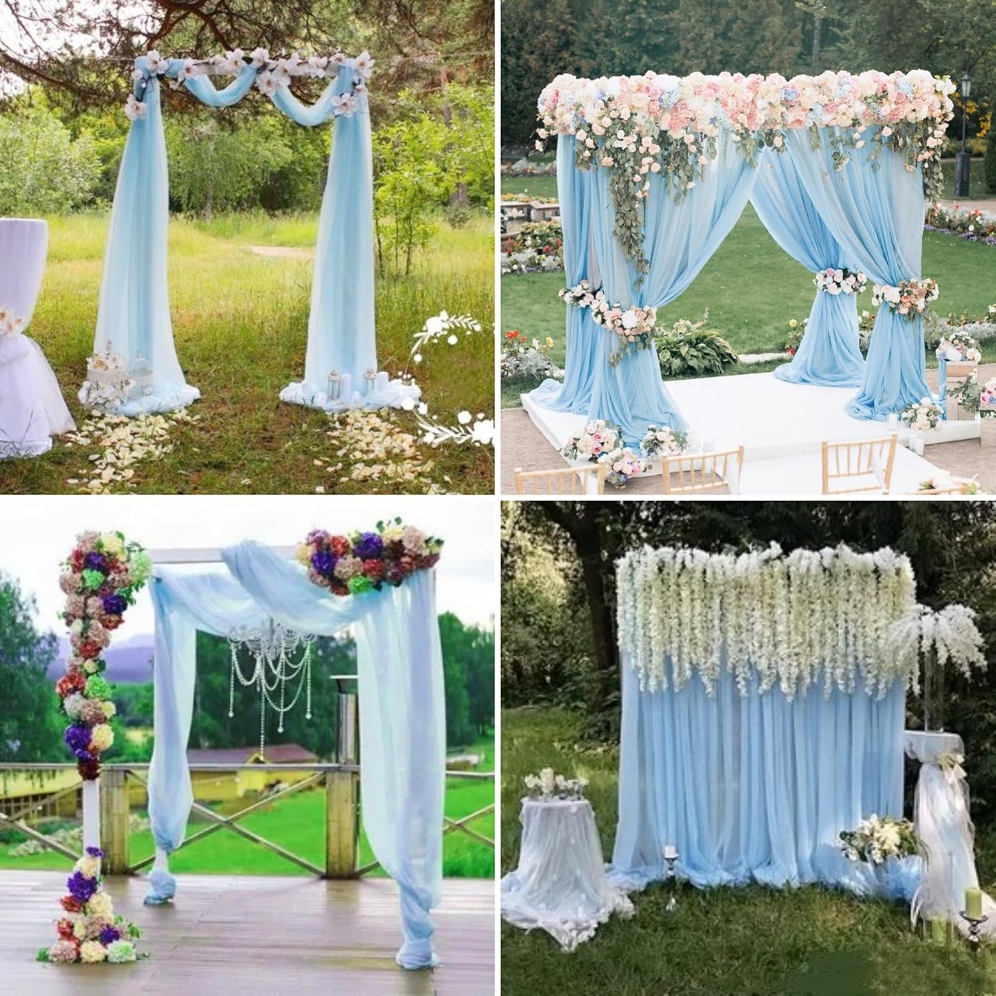 8 Panels Wedding Arch Draping Fabric 28"x20Ft Wedding Arch Drapes Chiffon Fabric Drape Sheer Backdrop Curtain for Nuptials Party Swag Ceremony Birthday Arbor Drapery Reception Ceiling Décor(Baby Blue)
