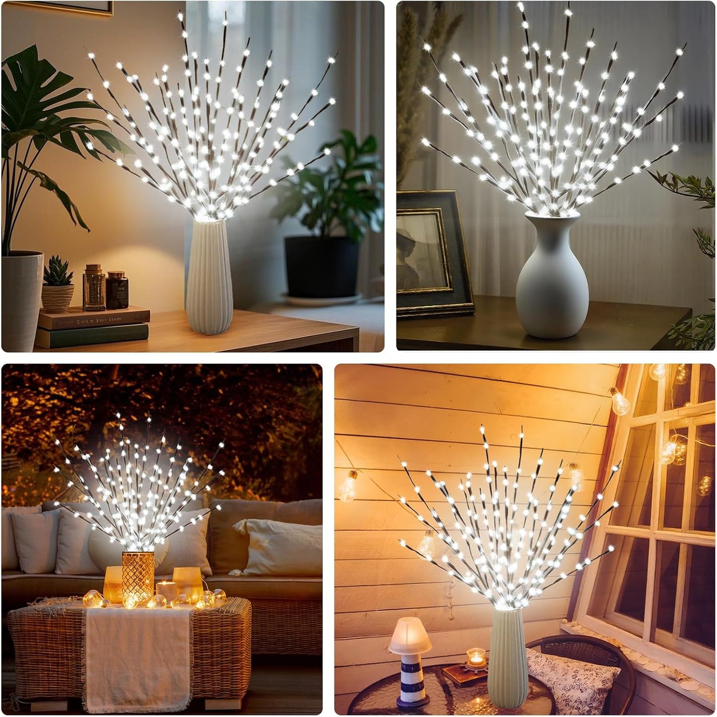 DK177 2 Pack Led Branch Light Battery Operated Lighted Branch Vase Filler Willow Tree Artificial Little Twig Power Brown 30 Inch 20 LED for Home Outdoor Indoor Romantic Decoration, White Light
