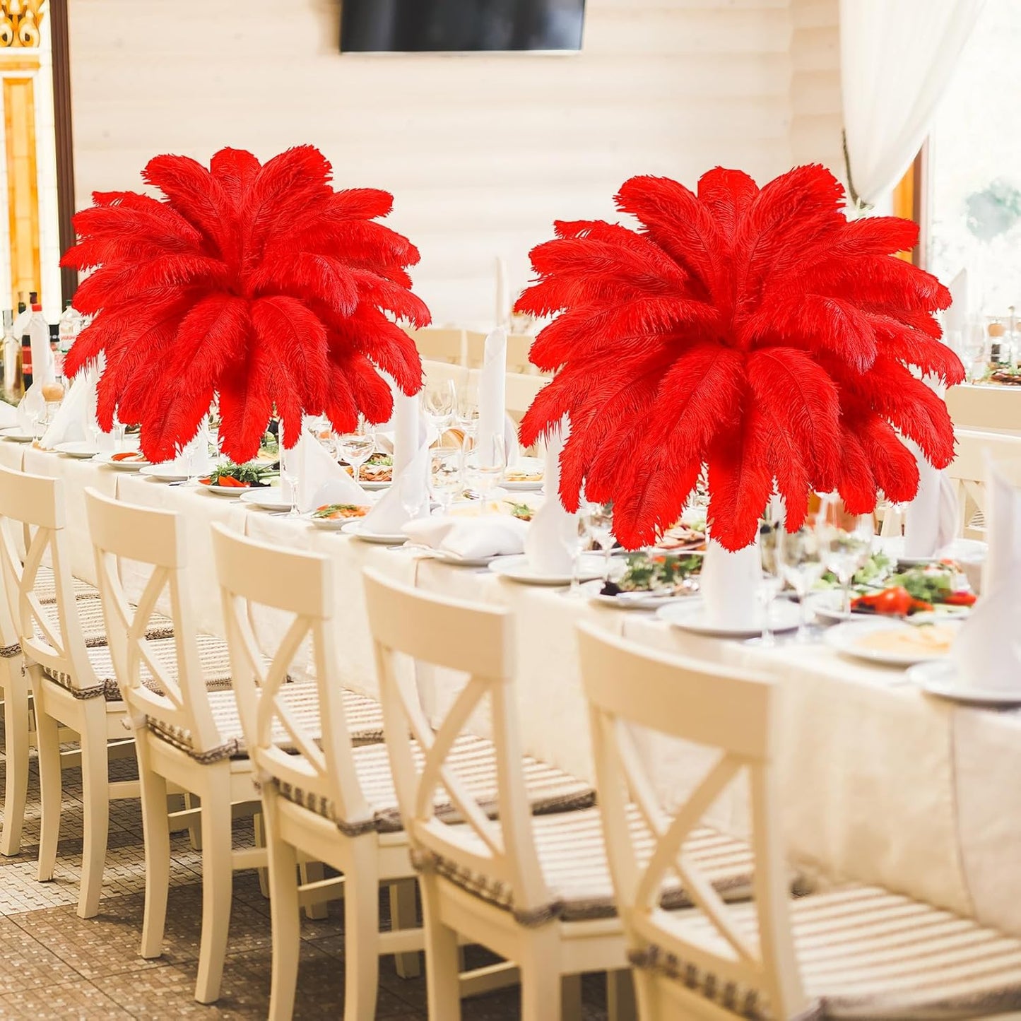 Maitys 90 Pcs Large Natural Ostrich Feathers Bulk 14-16 Inch (35-40cm) 12-14 Inch (30-35cm) 10-12 Inch (25-30cm) Ostrich Feathers Plumes for Centerpieces Wedding(Red)