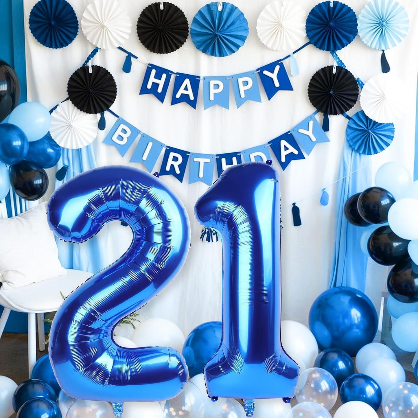 Navy Blue 21st Birthday Balloons for Him, 40 Inch Dark Royal Blue Foil 21 Balloon Numbers for Men, 21 Birthday Party Balloons Numbers 2 and 1 for Women Men 12th 21st Anniversary Decorations Supplies