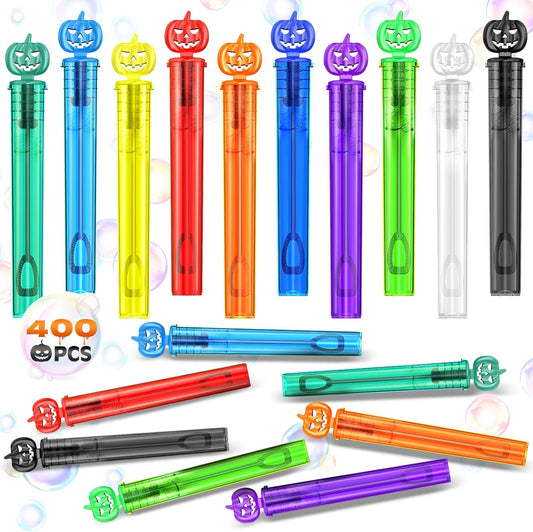 SpringFlower 400 PCS Halloween Mini Bubble Wands, Halloween Party Favors for Kids, Halloween-Themed Bubble Wands In 10 Colors, Goodie Bag Fillers
