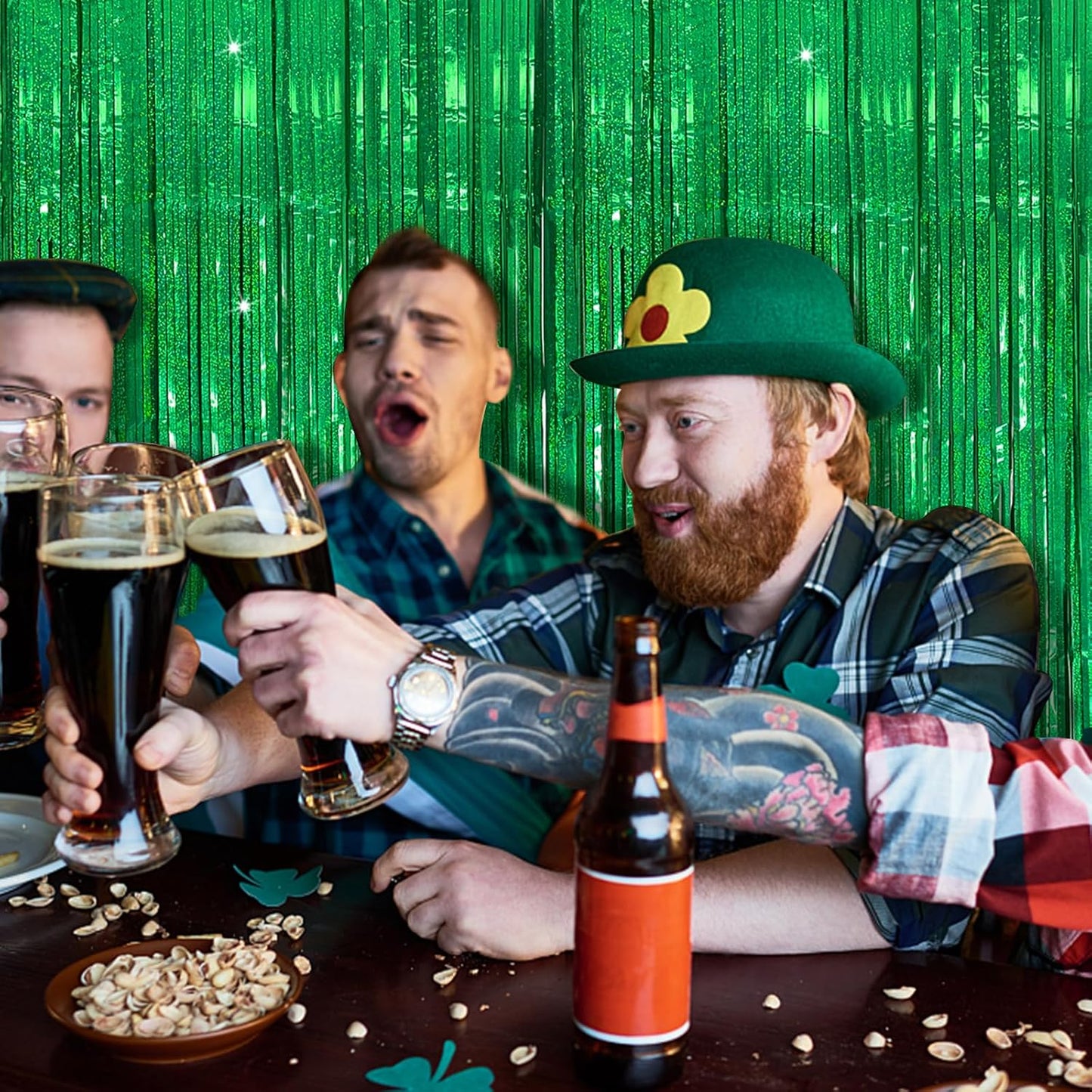 Tinsel Curtain Party Backdrop Green Birthday Decorations 10 Packs Glitter Foil Fringe Curtain Party Decor Streamers Photo Booth for Birthday Christmas Wedding Halloween Graduation Decorations