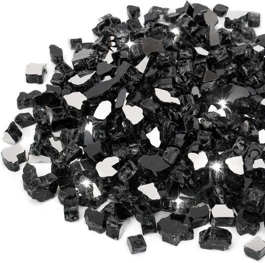 Stanbroil 10-Pound Fire Glass - 1/4 inch Reflective Tempered Fire Glass for Fireplace Fire Pit, Onyx Black Reflective