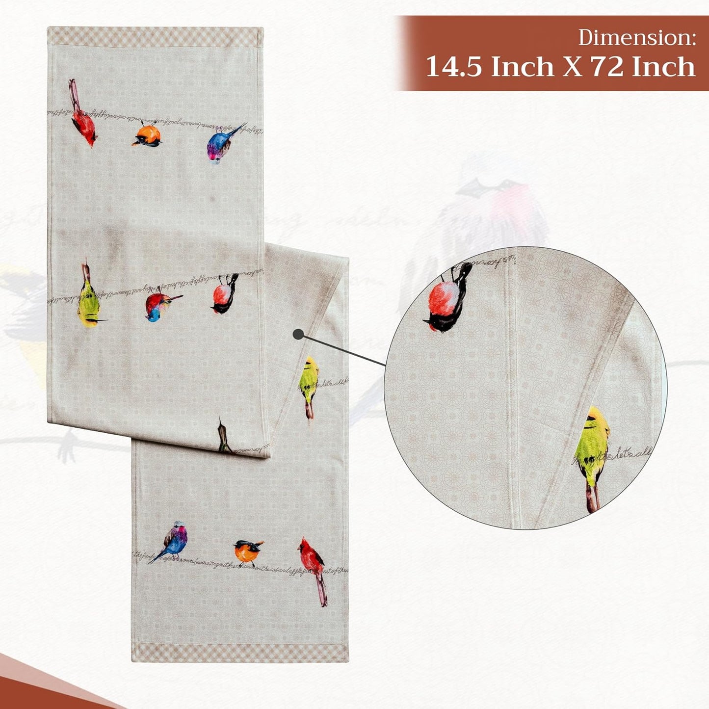 Maison d' Hermine Table runner 100% Cotton Double Layer Table Runners 72 inches long Decorative for Home Kitchen Dining Party Wedding Bridal Shower Spring Summer (Birdies On Wire, 14.50" x 72")