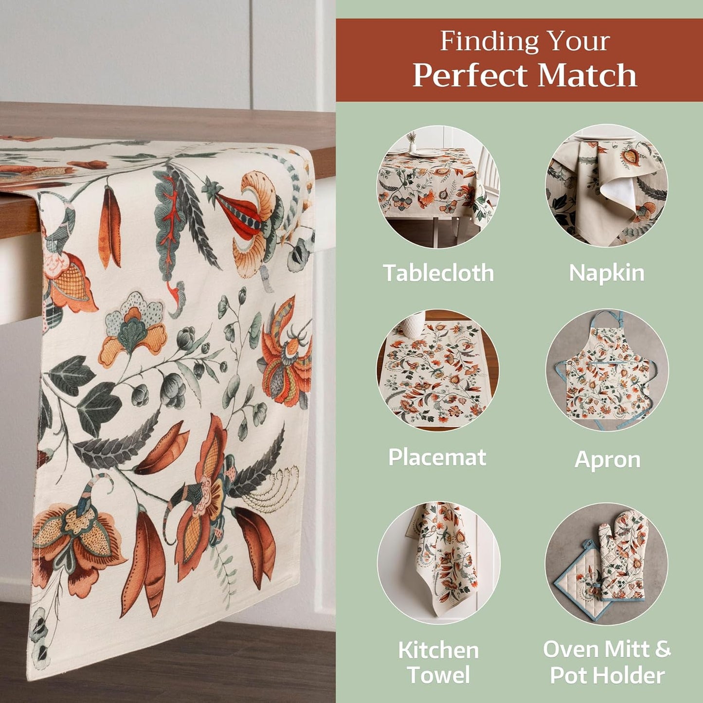 Maison d' Hermine Table Runner 100% Cotton Double Layer Table Runners 108 inches Long for Thanksgiving Christmas Decorations Home Kitchen Dining Party Wedding (Dalida, 14.5" x 108")