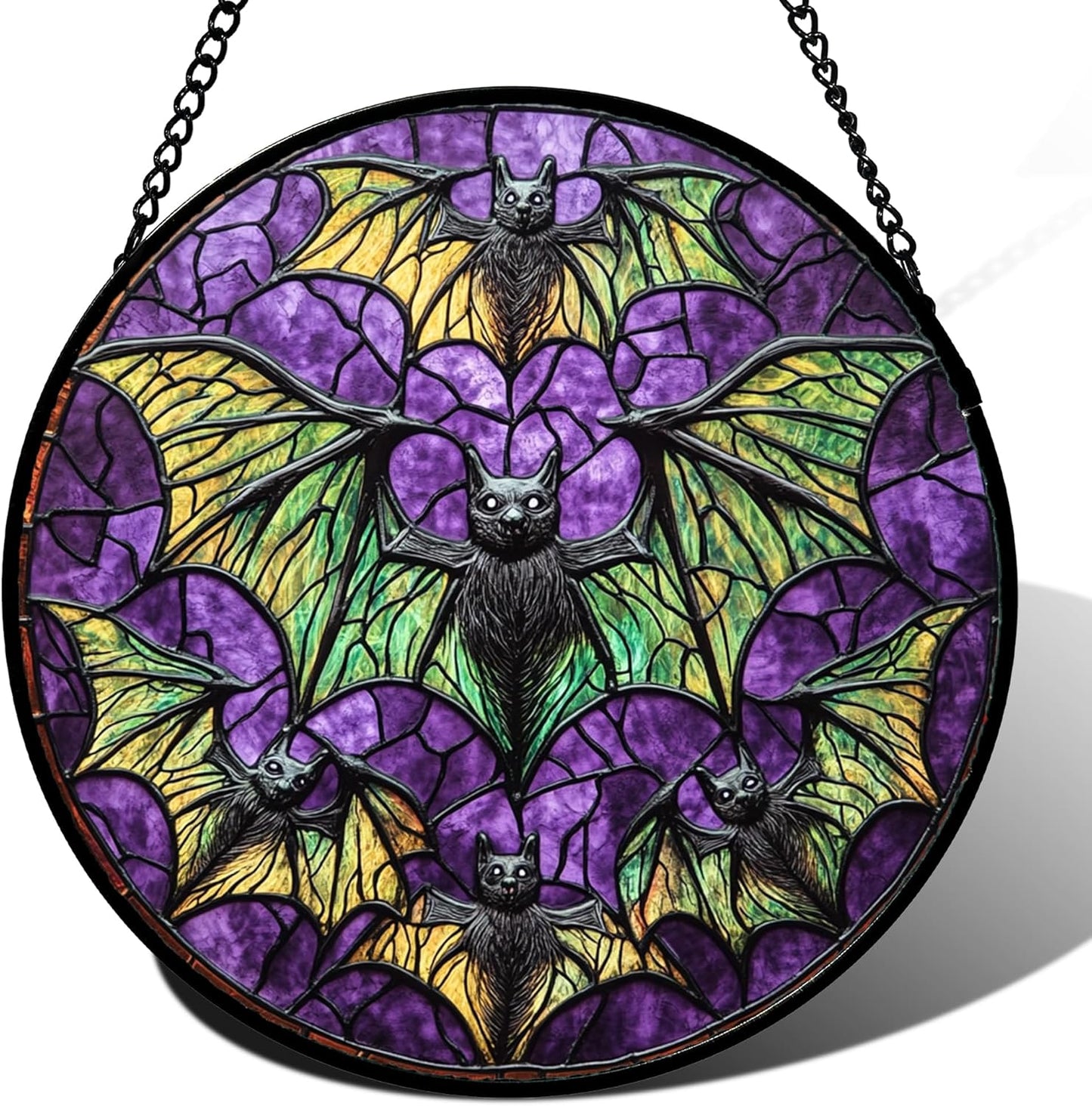Stained Glass Window Hanging - Halloween Decorations Bats Suncatcher for Doors Garden Indoor Spooky Funny Purple Sun Catchers Gothic Decor Horror Gifts for Women Men Friend 7.8 in