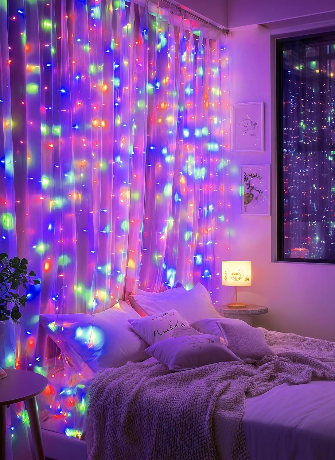 Brightown 300 LED Fairy Curtain Lights, 9.8ft x 9.8ft Multicolor Curtain String Lights, USB Plug in 8 Lighting Modes Christmas String Hanging Lights with Remote for Bedroom Indoor Outdoor Party Xmas