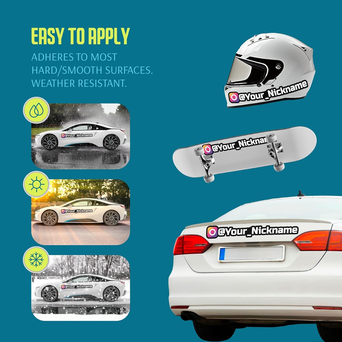 Custom Social Media Vinyl Lettering - Personalized Decals Name Username Logo for Cars, Cups, Windows, Tumblers, Hydroflask, JDM, Windshield - Waterproof Stickers from 4-100 Inches Sizes