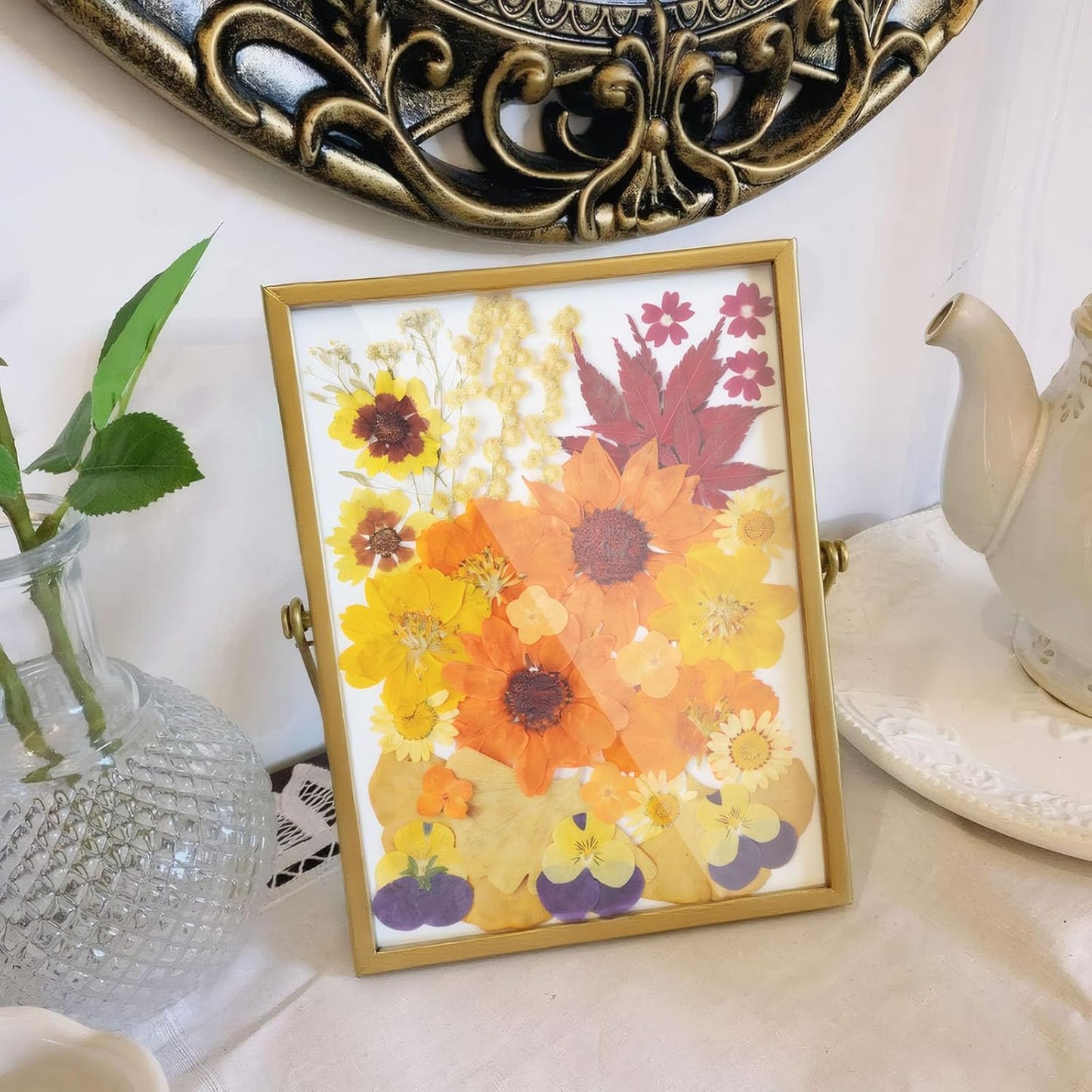 12Types Real Dried Pressed Flowers Sunflowers for Crafts Resin Jewelry Making, Fall Floral Cake Decorations-Orange