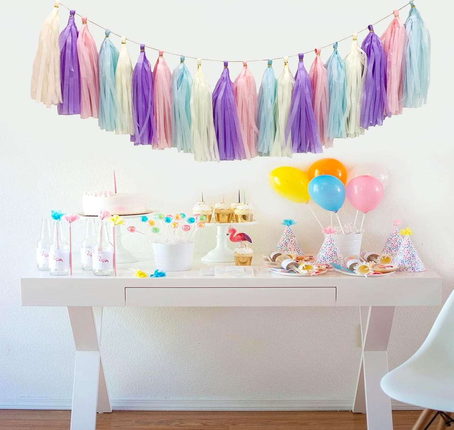 Pastel Rainbow Colorful Tissue Paper Tassel Garland,Tissue Tassel Banner for Party Decorations,Pack of 20