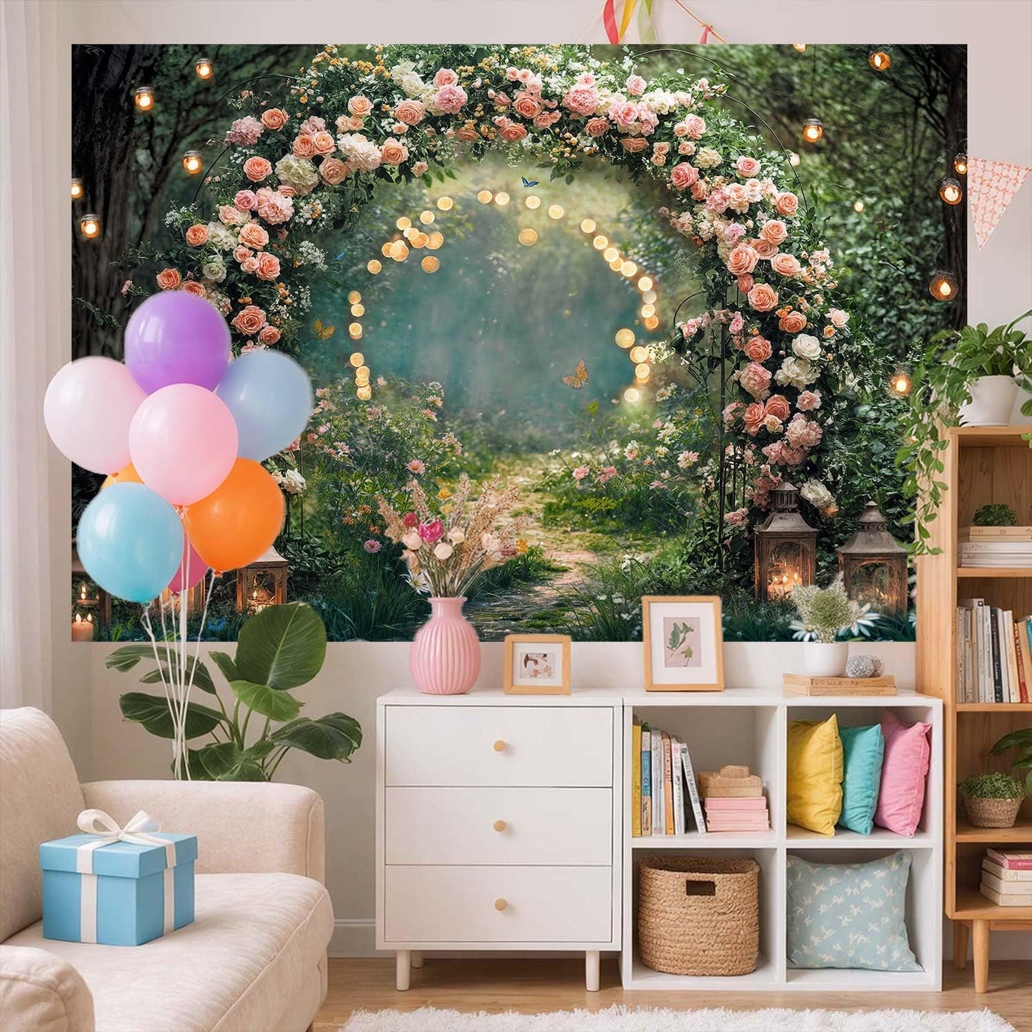 6x4ft Enchanted Forest Wedding Photography Backdrop Wonderland Roses Fairy Tale Backdrop Pink Flower Birthday Newborn Baby Shower Wedding Bridal Party Banner Photo Booth Props Anniversary Background