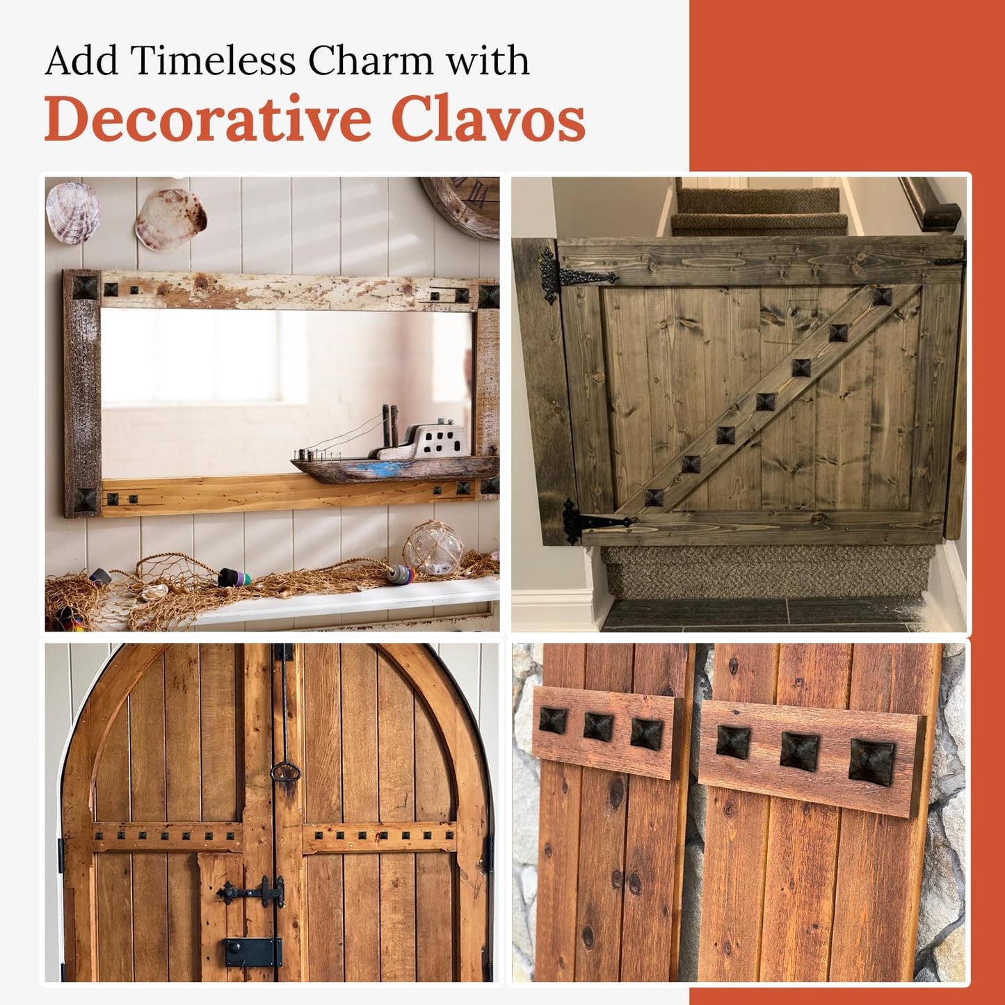 10 Pack 1.5" Square Head Iron Clavos Decorative Nails – Sealed Unfinished – Handmade Rustic Square Fasteners for Farmhouse Shutters, Faux Wood, Barn Doors, Shutters, Gates – Ornamental Wood Accent