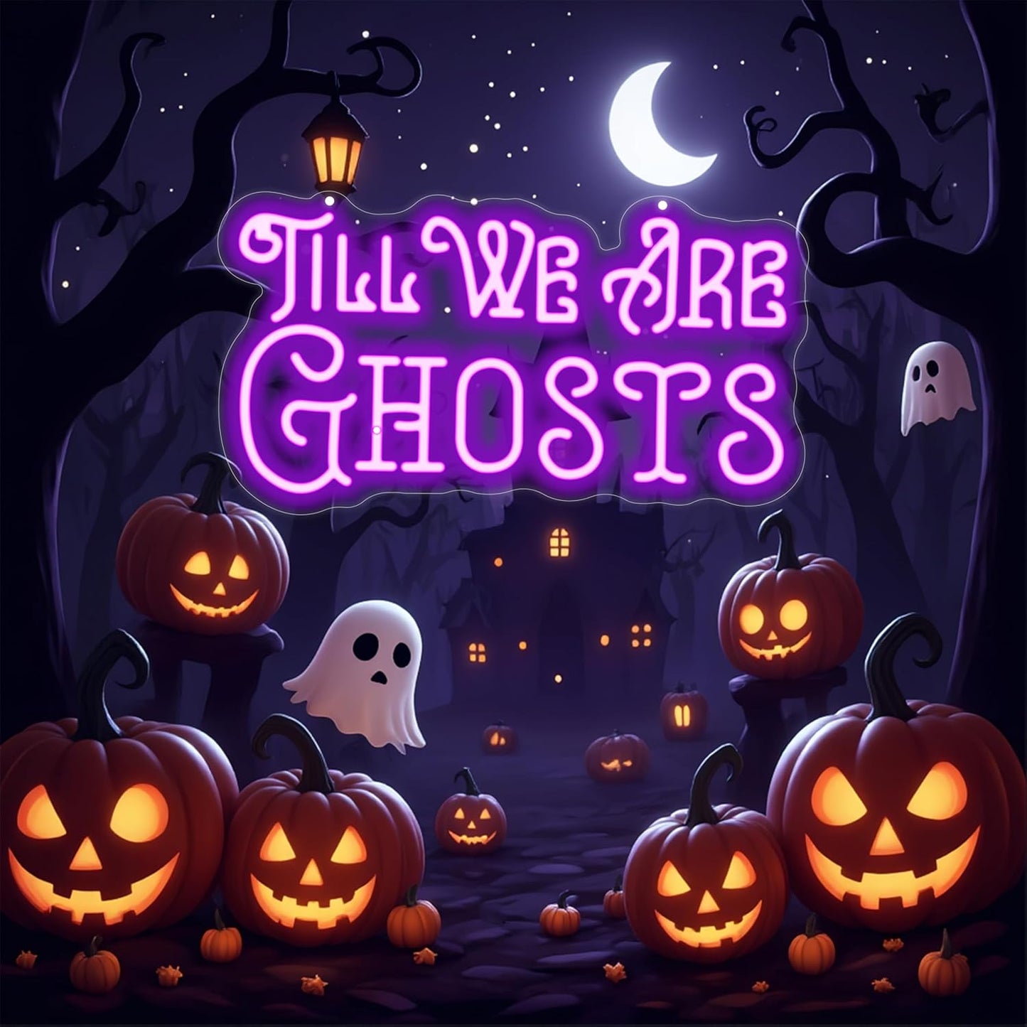 Til We Are Ghosts Neon Sign Halloween Party LED Neon Light Home Decor Gothic Wedding Backdrop Decoration Personalized Gift, Valentines Gift Birthday Party, Anniversary Engagement Gift-Purple