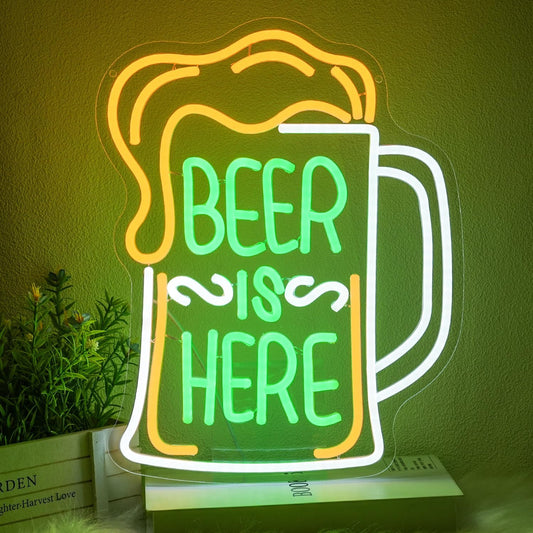 Beer Is Here Neon Sign for Wall Decor Bar Neon Light Beer Led Neon Signs Colorful Led Neon Lights for Bar Kitchen Shop Man Cave Decoration