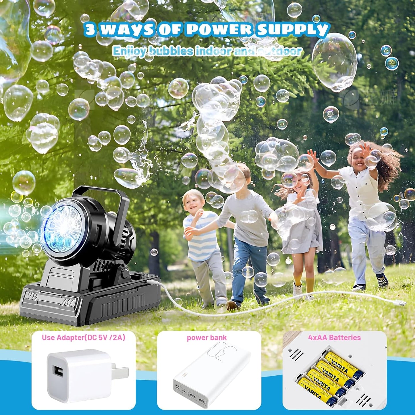 SHCKE Automatic Bubble Machine 10 Holes Bubble Blower,Plug in or Battery Operated Portable Bubble Maker,20000+ Big Bubbles Per Minute Bubbles for Outdoor Wedding Birthday Easter Party
