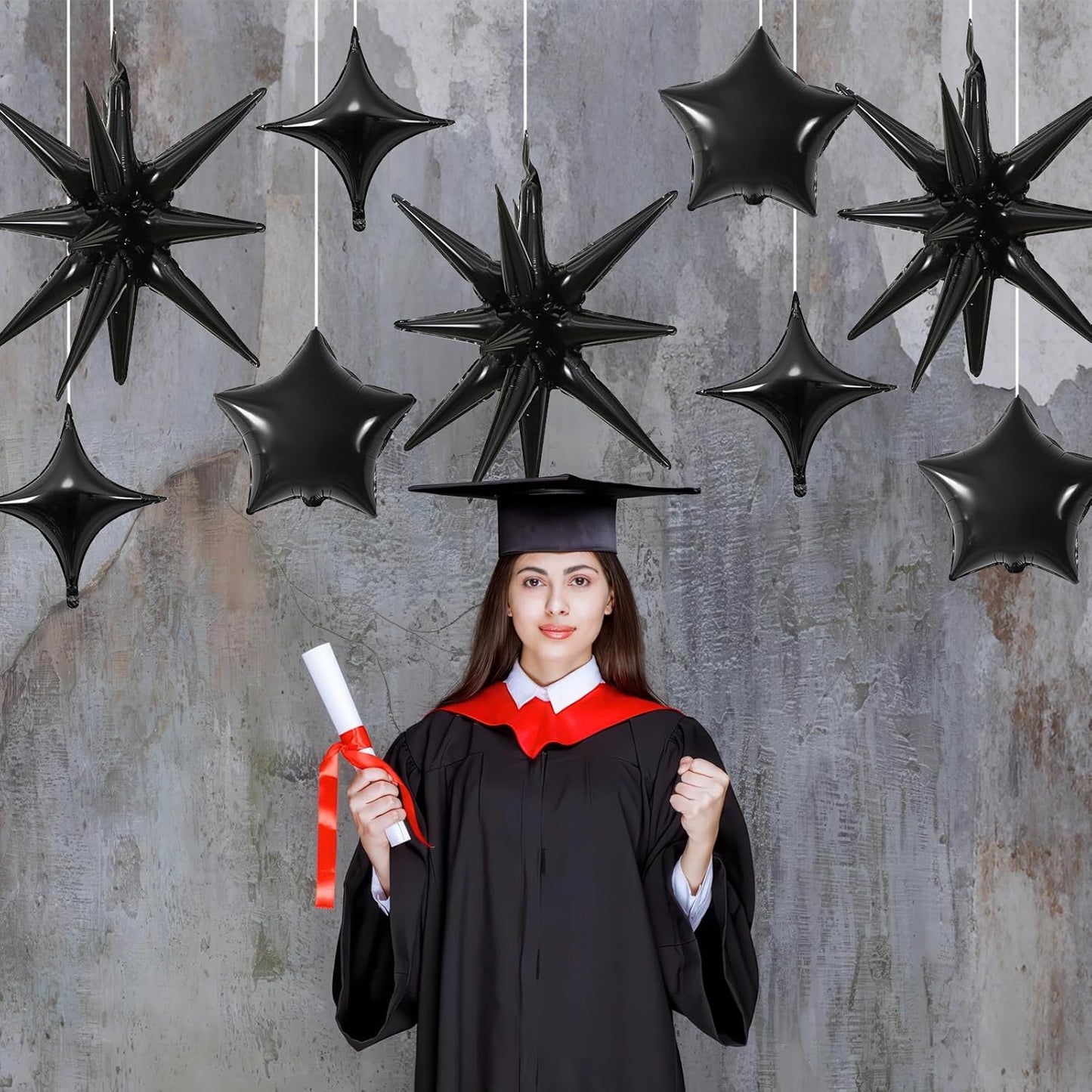 Black Star Balloons, 22in Large Star Balloons Foil 10in 4-Pointed & Black Pentagram Balloon for Graduation Wedding Halloween Baby Shower Birthday Party Decorations