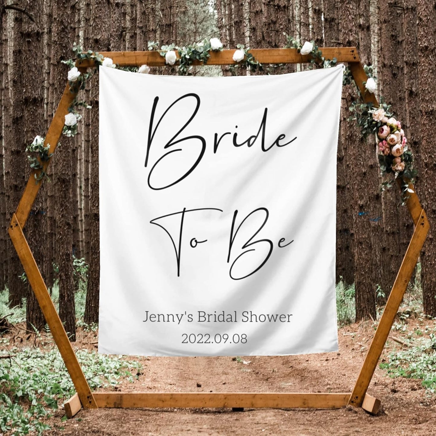 Bride to Be Backdrop - Custom Tapestry With Names and Date, Personalized Calligraphy Banner for Bridal Brunch, Shower, Engagement, Bachelorette Party - Future Mrs Reception