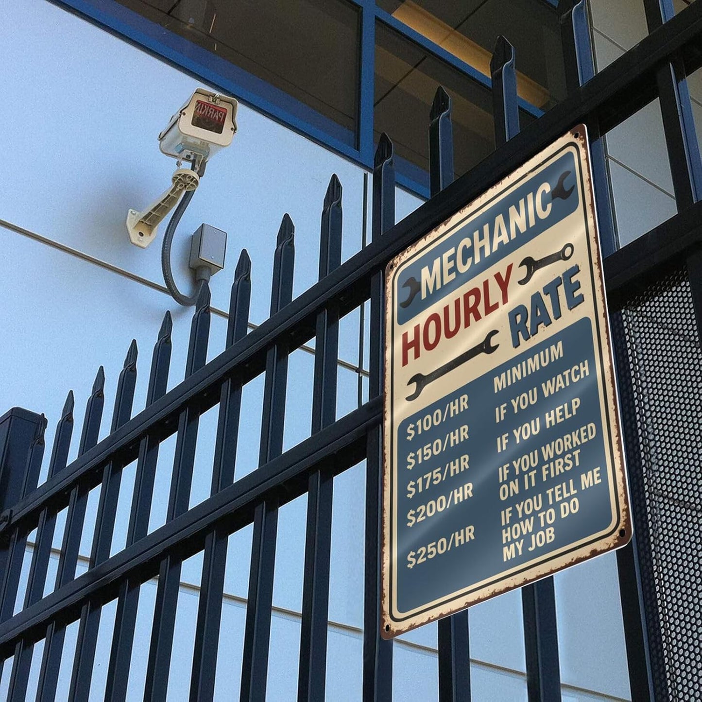 Funny Mechanic Hourly Rate Tin Sign - Vintage Metal Wall Decor for Garage, Auto Shop, or Man Cave - Hilarious Gift for Mechanics & Car Lovers 8"x12"