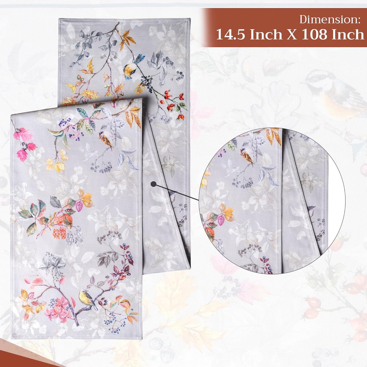 Maison d' Hermine Table Runner 100% Cotton Double Layer Table Runners 108 inches Long for Thanksgiving Christmas Decorations Home Kitchen Dining Party Wedding (Equinoxe - Grey, 14.5" x 108")