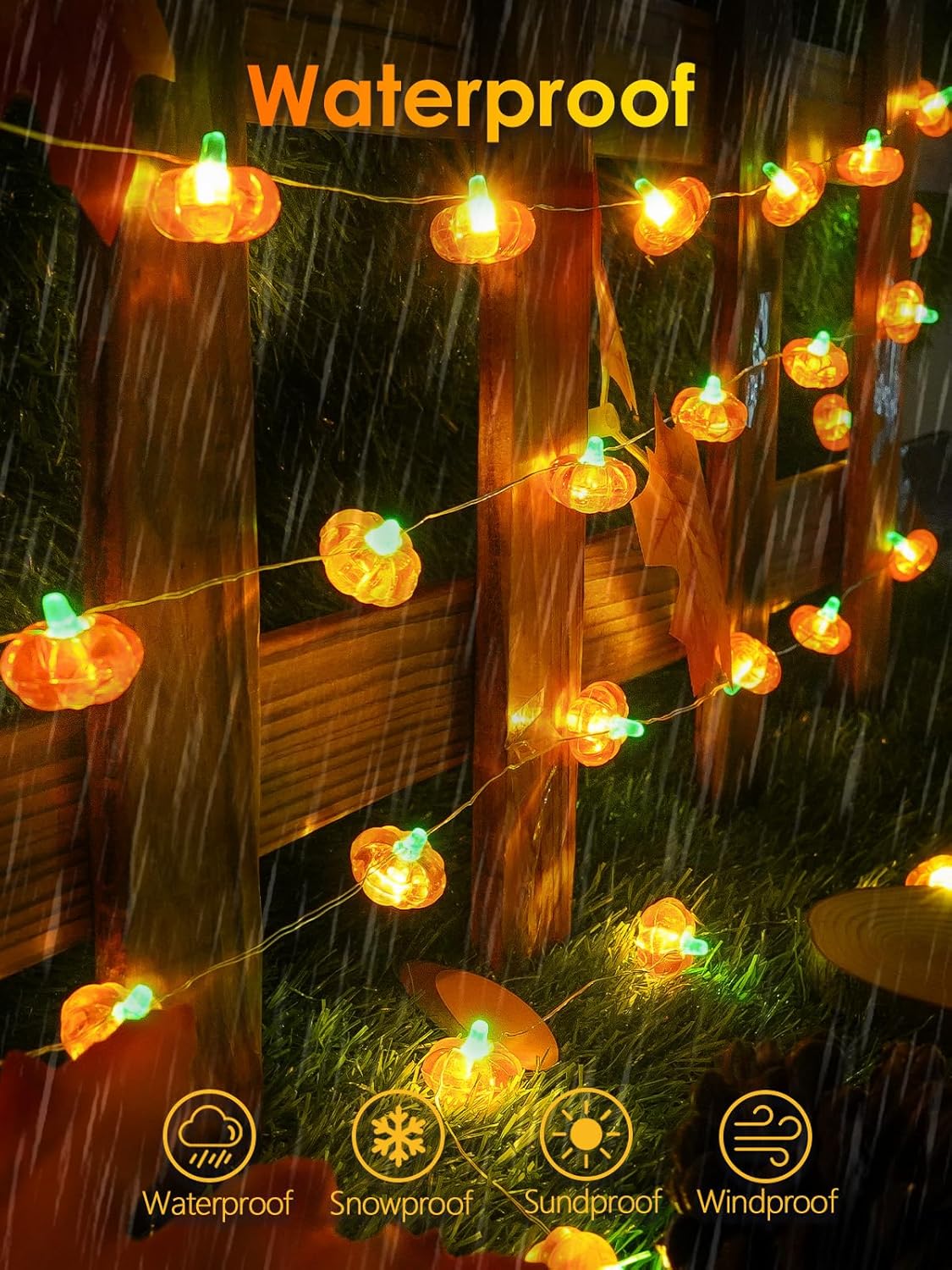 BOSSERN 2 Pack 60LED Thanksgiving Decoration 3D Pumpkin String Lights Battery Operated, 20FT Fall Lights with Remote, Waterproof 8 Modes Fairy Lights for Autumn Harvest Thanksgiving Halloween Decor