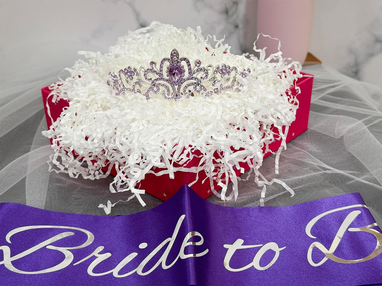 JETKONG 3 Pcs Bachelorette Party Decorations Bridal Shower Crown, Bride to Be Sash&Veil for Women Bachelorette Party Gifts, Bachelorette Party Supplies, Gifts, Favors (Purple)