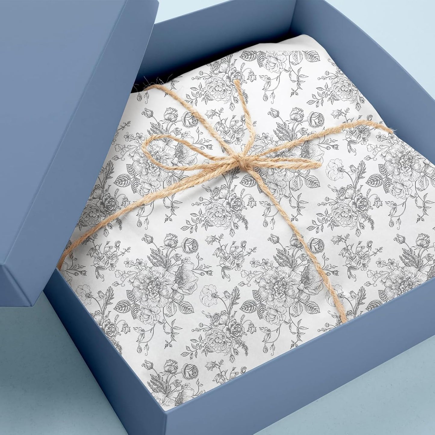 JarThenaAMCS 100 Sheets Floral Tissue Paper Silver Flower Gift Wrapping Paper Vintage Decorative Art Paper for Home Party DIY Crafts Supplies, 14 x 20 Inch