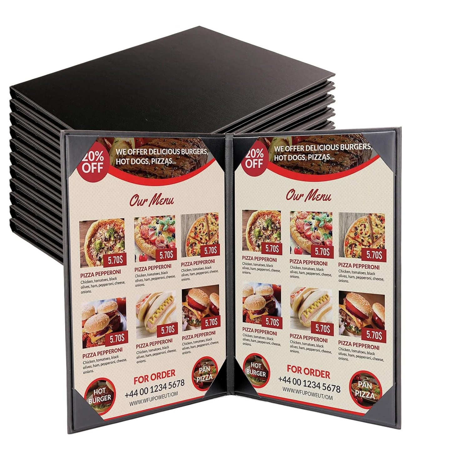 Premium Leather Menu Covers - Set of 10 Double-Sided Table Tent Cards for Restaurant, Dinner Party, and Bar Menus - Includes Bill Holder and Reserved Seating Signs - Easy to Clean and Foldable