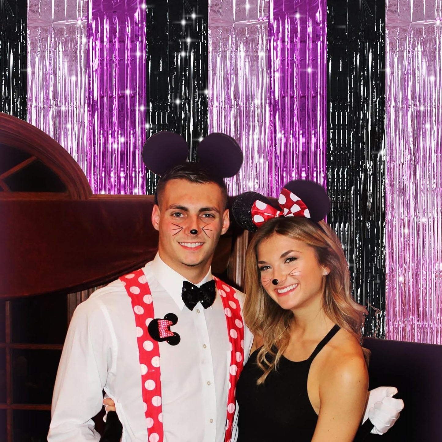 TONIFUL Black Pink Hot Pink Door Streamers,Black and Pink Photo Booth Backdrop Metallic Streamers Foil Fringe Curtain for Birthday,New Year,Graduation,Grad,Baby Shower Party Streamers Decoration