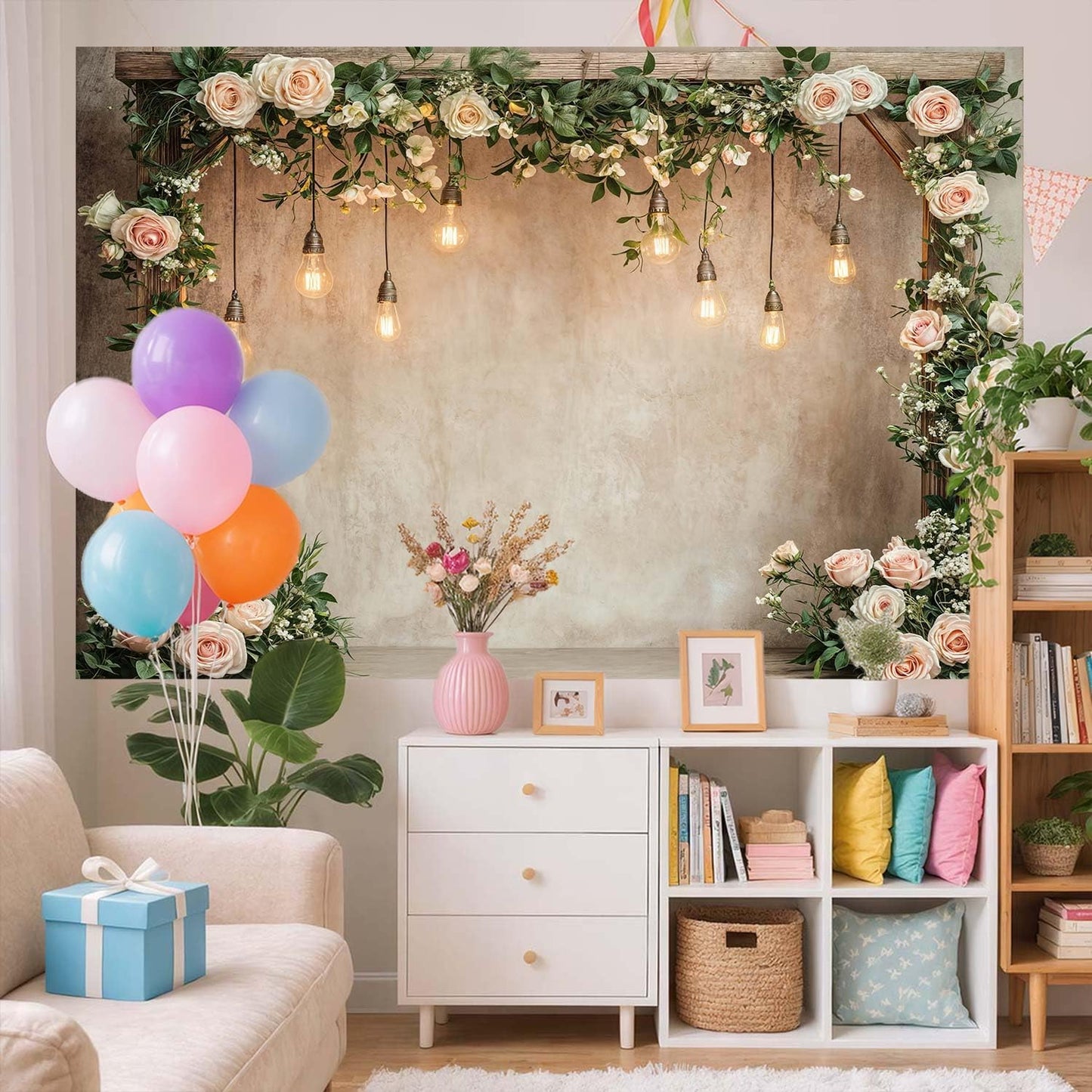 8x6ft Country Wedding Photography Backdrop Floral Rustic Roses Farmhouse Wooden Door Backdrop Pink Flower Birthday Baby Shower Wedding Bridal Party Banner Photo Booth Props Anniversary Background