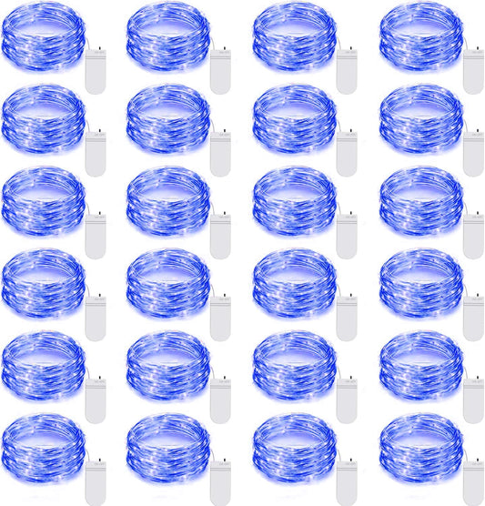 24 Pack LED Fairy Lights Battery Operated 7Ft 20Led Mini String Lights Waterproof Christmas for Mason Jars Bedroom DIY Party Wedding Christmas Decor Blue