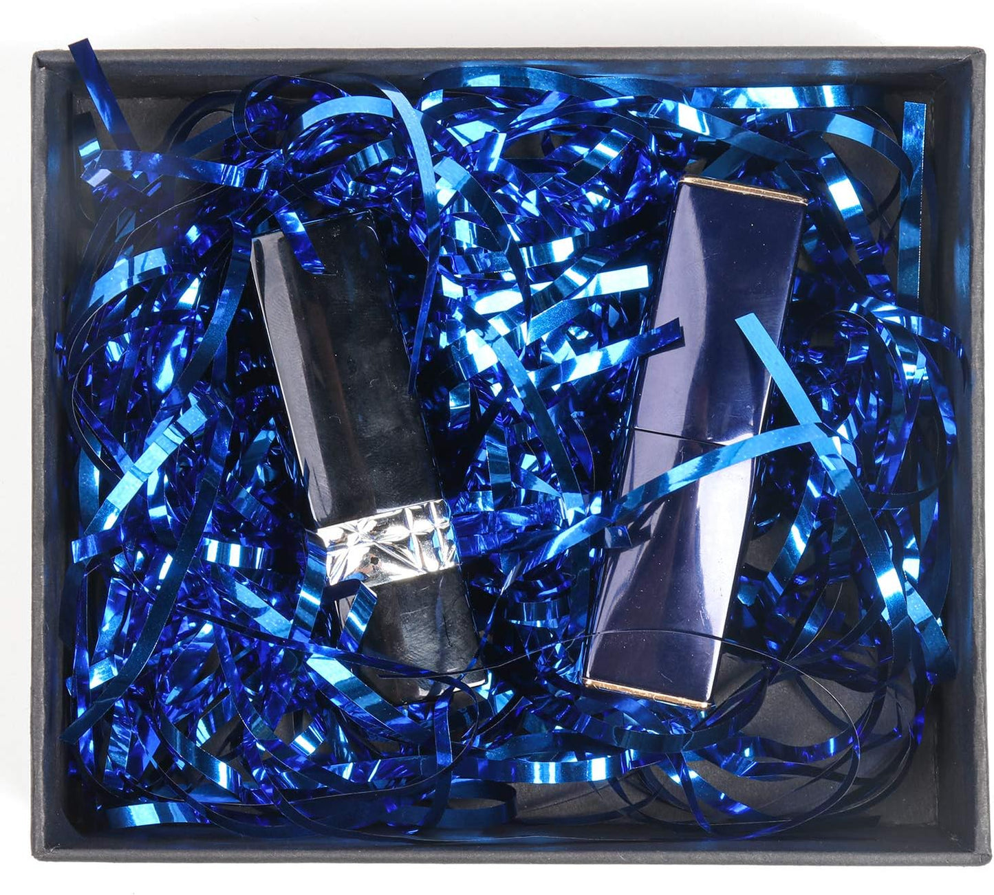 Zwish 150 Gram Sparkly Iridescent Film PP Hamper Shreds & Strands Shredded Crinkle Confetti for Gift Wrapping & Basket Filling & Gift Box filler Crinkle Cut Paper Shred Filler-Blue