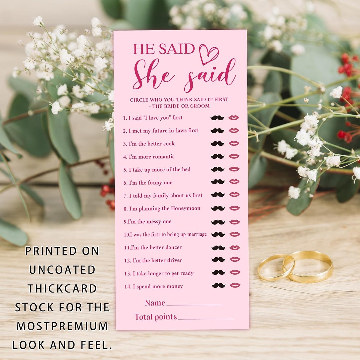 4x9 Inch Bridal Shower Party Games, He Said She Said, Pink Wedding Shower Games Cards for 25 Guests, Engagement Party Supplies Activity and Decoration-A04