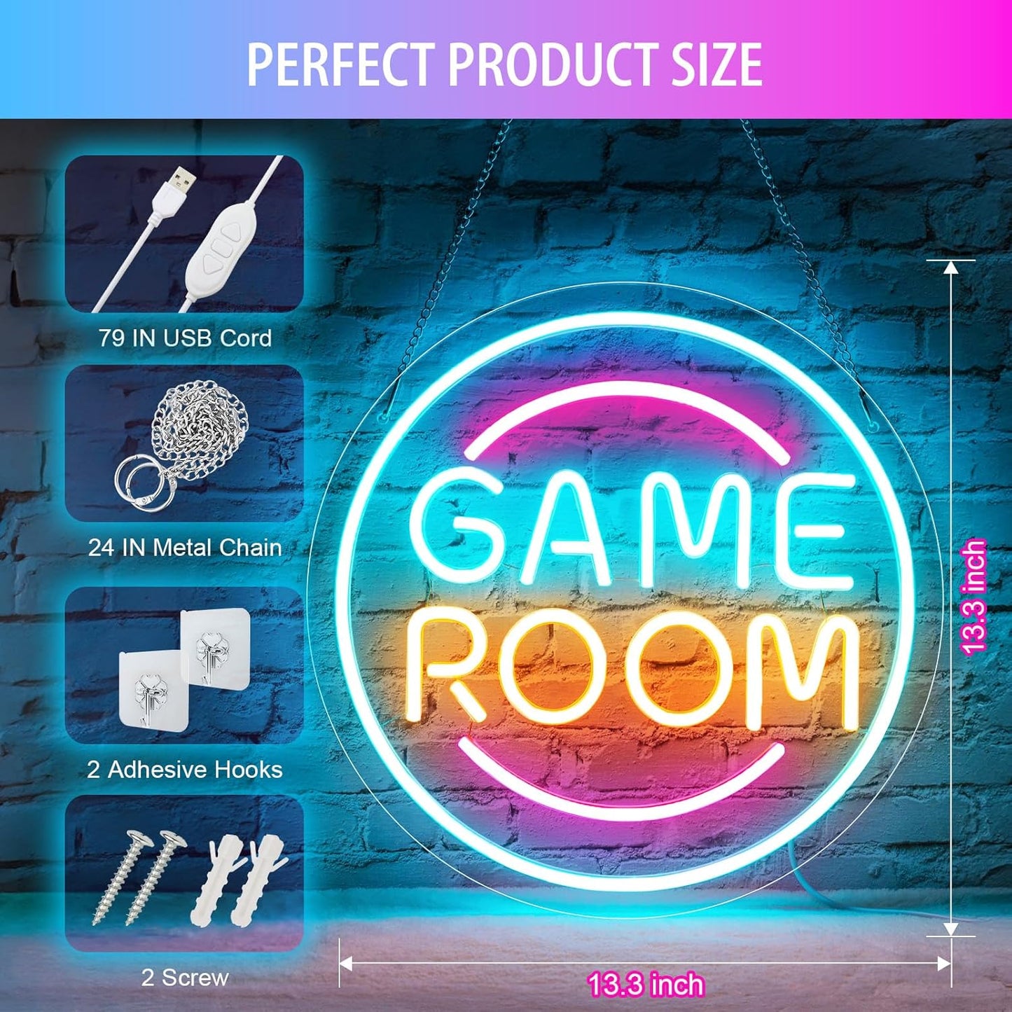Gamer Neon Sign for Gamer Room Decor, Dimmable Gamer Room Neon Signs for Wall Decor, USB Powered Bright LED Neon Gaming Signs for Boys Room, Gamer Gifts for Teenage Boys, Kids(13.3”x13.3”)