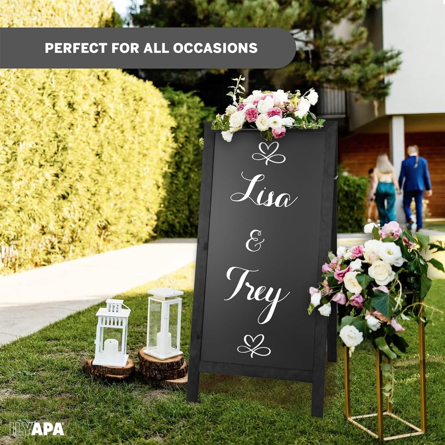 Ilyapa A-Frame Chalkboard Sidewalk Sign - 58 x 27 inches, Folding Standing Sandwich Sign – Sturdy Freestanding Black Magnetic Sandwich Menu Display