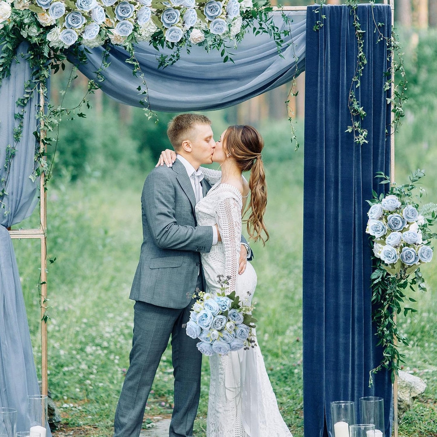 8 Bundles Artificial Peonies Flowers Boho Faux Flowers Arrangements Artificial Centerpiece Spring Bouquet Floral Wedding Decoration for Vase(Blue)