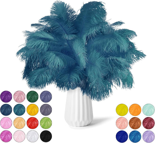NEWONG 30pcs Blue Green Ostrich Feathers Natural Bulk 11-14inch(28-35cm) Vase Craft Wedding Home Party Centerpieces Christmas Day Decoration