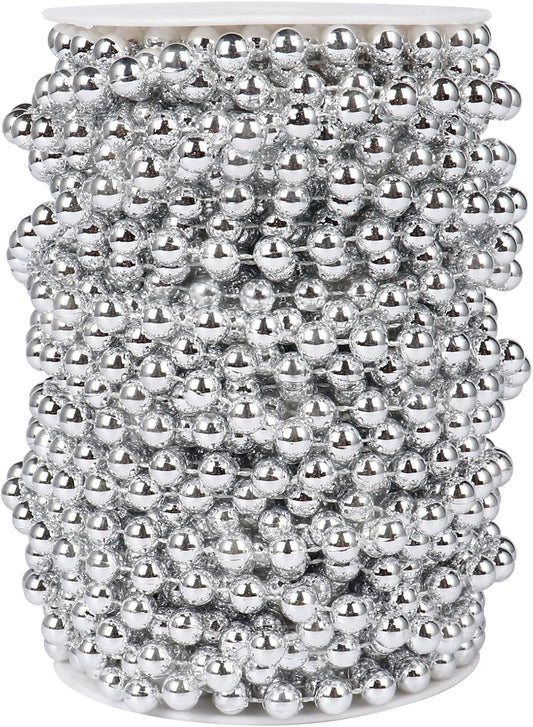 [66 Feet] Silver Pearl Beads Garland, 8MM 22 Yards Silver Faux Pearl Beads String Roll Bulk for DIY Craft Christmas Tree Wedding Party Decoration