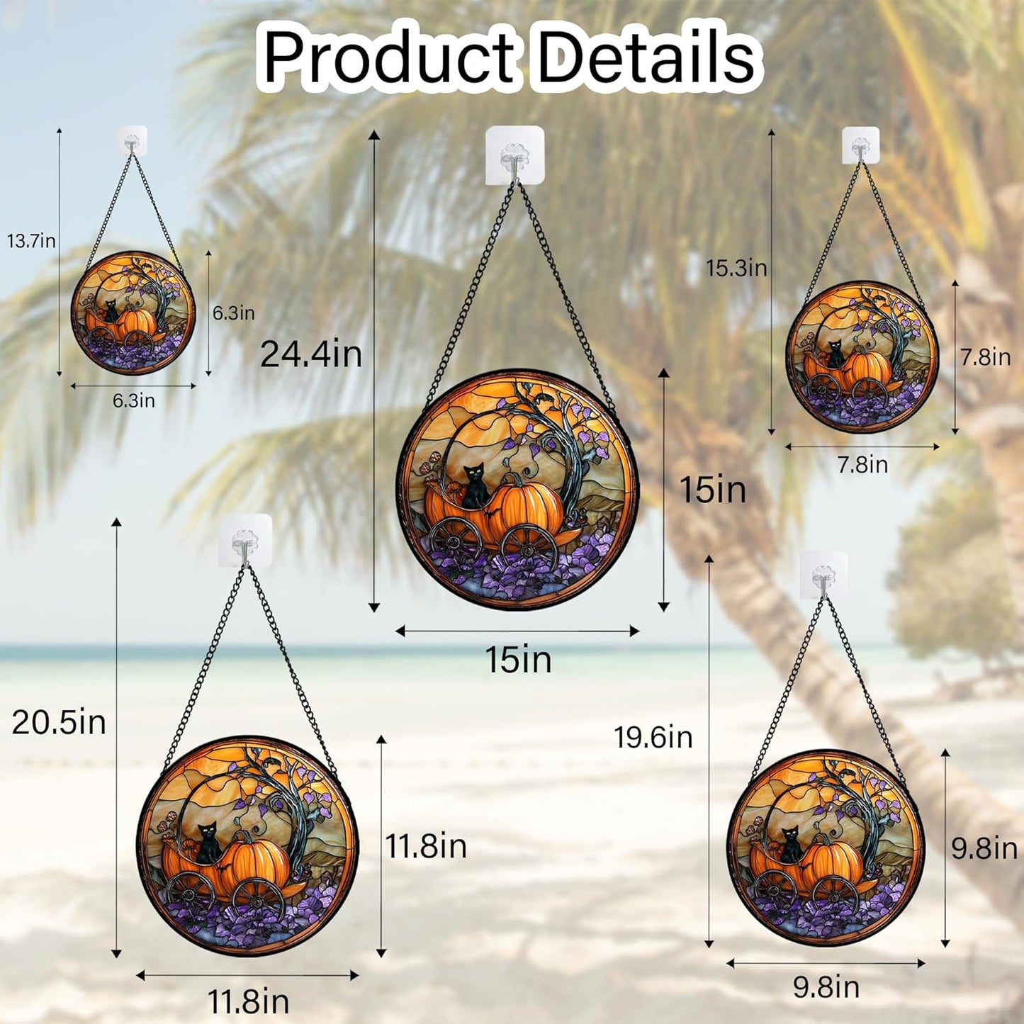 Stained Glass Window Hanging - Halloween Pumpkin Carriage Black Cat Suncatcher for Doors Window Garden Spooky Sun Catchers Gothic Decor Horror Gifts for Women Men Friend Boy Girl 15 in