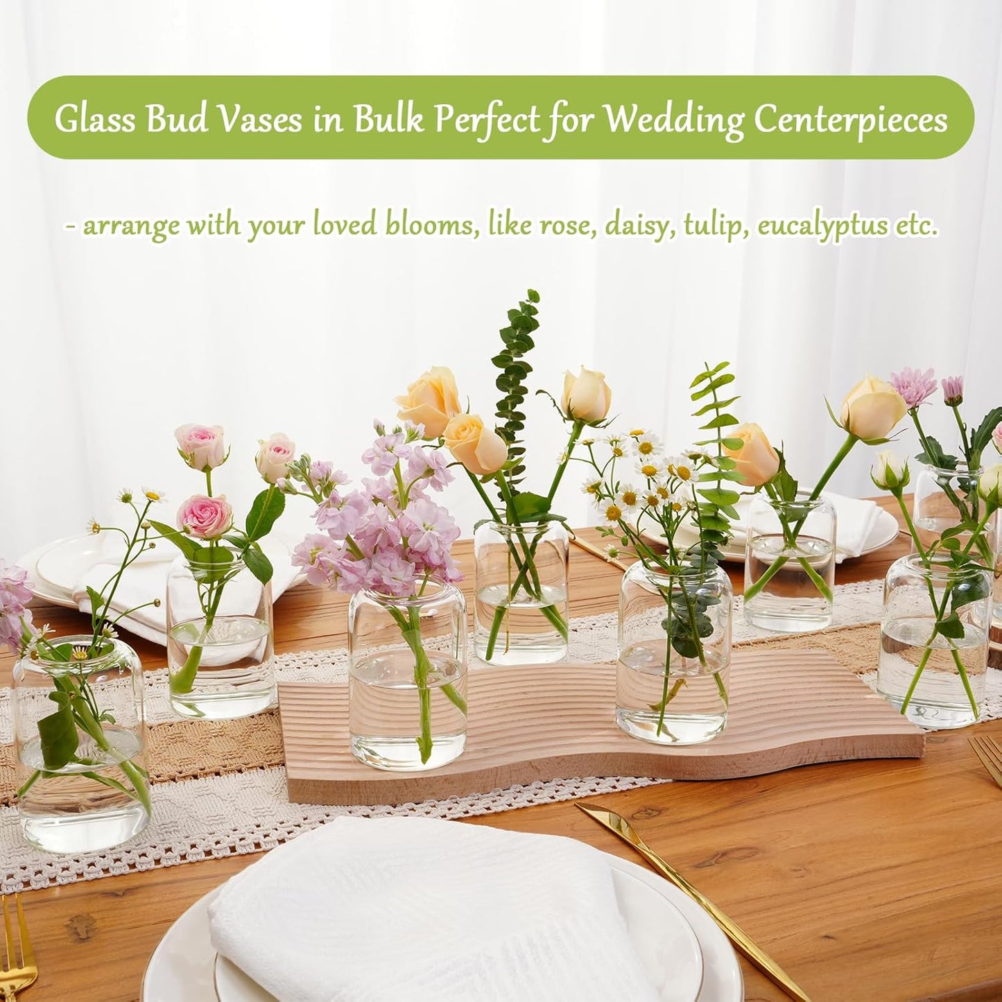 Small Glass Flower Vases, Set of 10 Clear Bud Vases for Centerpieces Mini Vase Bulk for Flowers for Wedding Birthday Party Housewarming Valentines' Day Table Centerpiece Decor