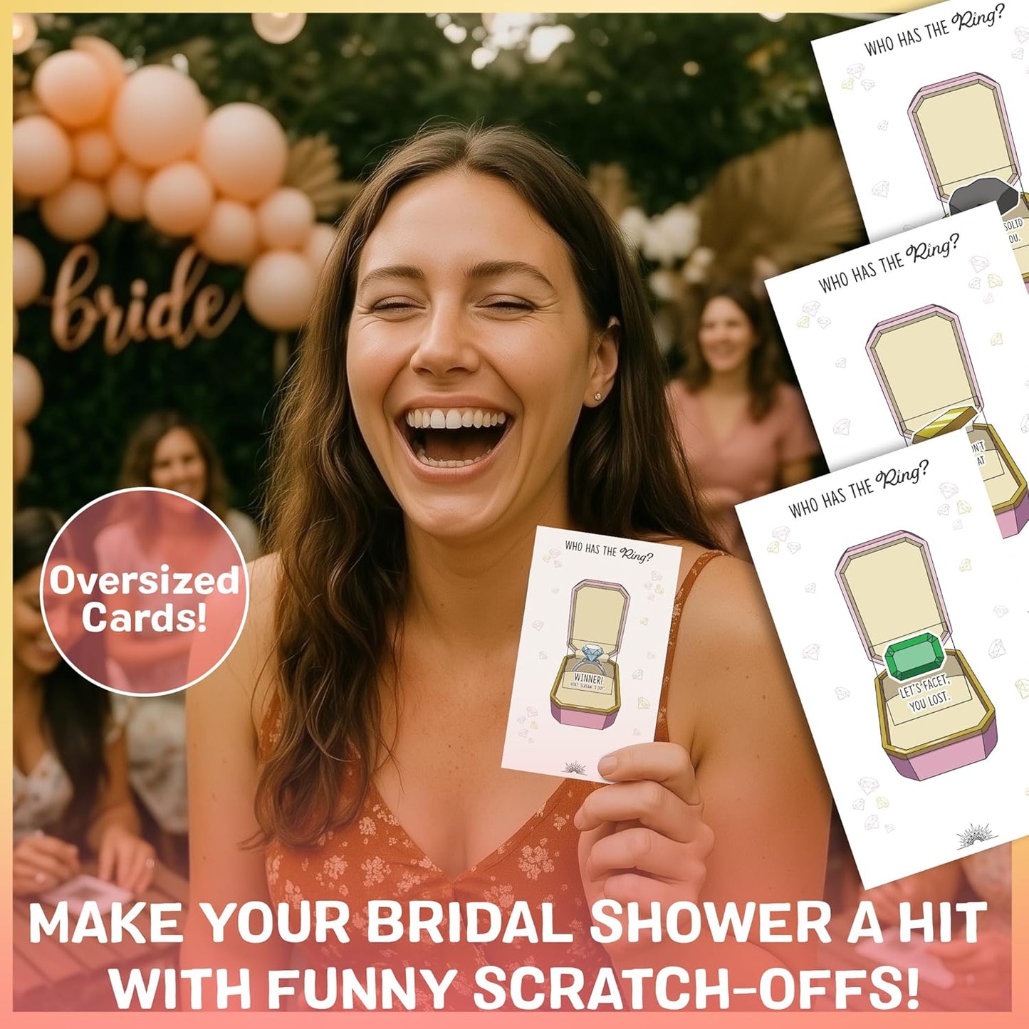 Who Has The Ring Bridal Shower Scratch Off Game - Hilarious Losing Phrases on Ticket Cards - Easy to Play - Funny Wedding Shower or Fun Engagement Party Game Idea for 30 Guests